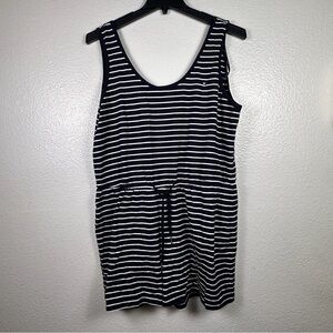 Tommy Hilfiger Navy White Striped Sleeveless Romper L Drawstring Pockets Cotton